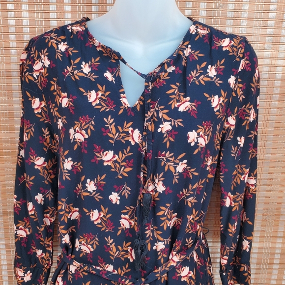 ♤ BeachLunchLounge Belted Floral Tunic Dress Size Small Black Gold Burgundy - Picture 8 of 10